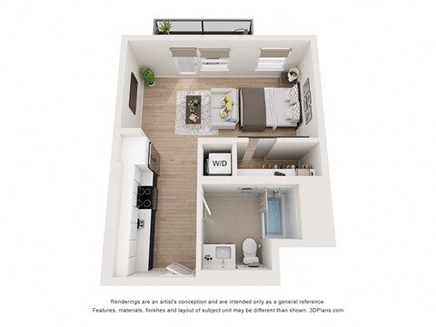 a 3d floor plan of a bedroom with a bathroom